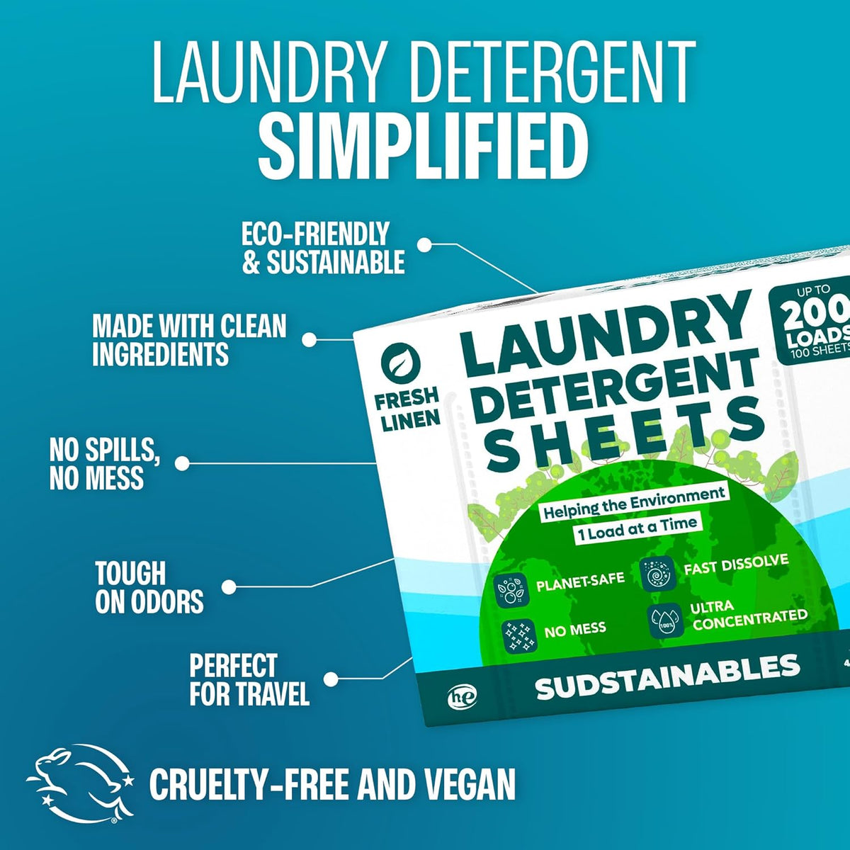 Sudstainables Laundry Detergent Sheets (200 Loads) – Eco-Friendly, Zero Waste, Plastic-Free Laundry
