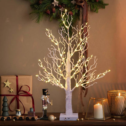 LIGHTSHARE 24IN Lighted Willow Tree Bonsai 70 Mini LED Lights Artificial White Birch Tree for Home