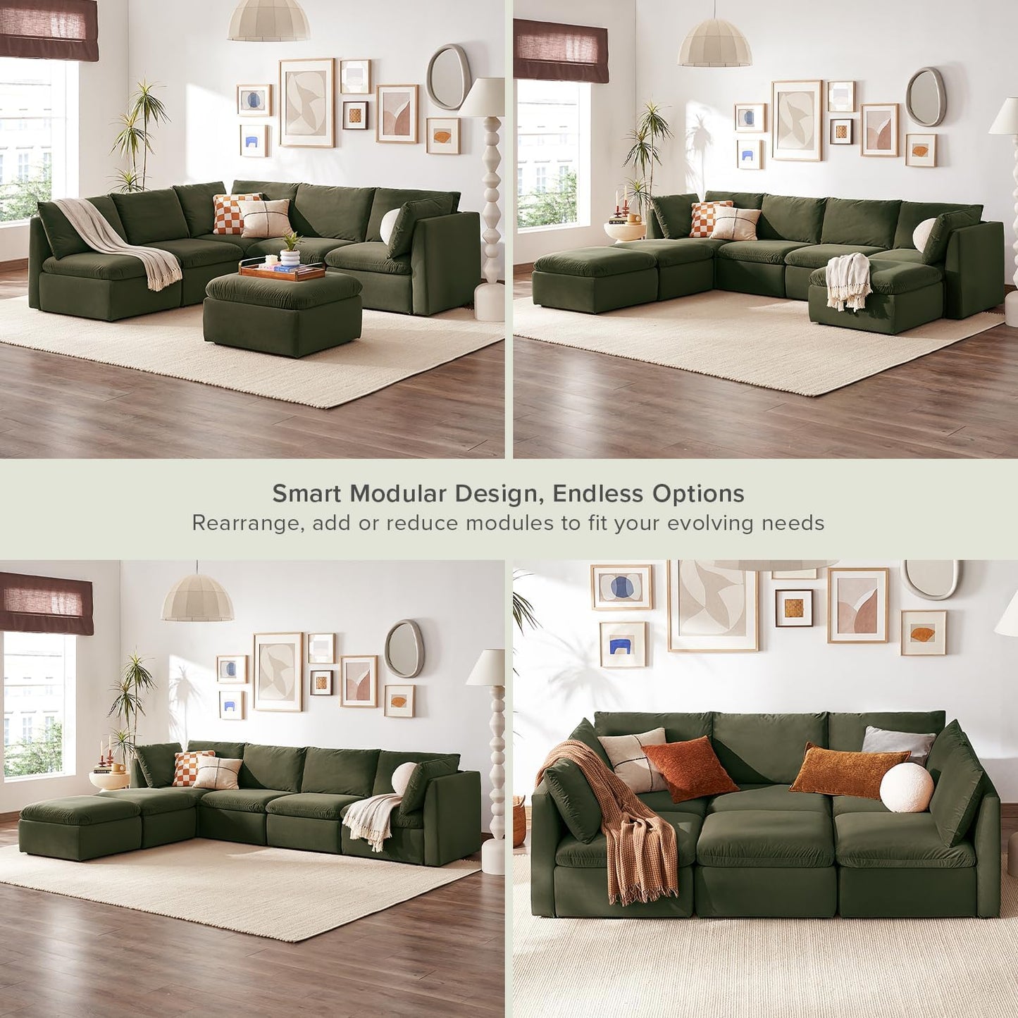 mopio Oversized Modular Sectional Sofa with Fully Removable Covers and Storage, Convertible U