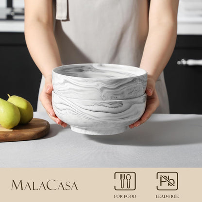 MALACASA Large Serving Bowls, 60 OZ (8'') Salad Bowls Set of 2, Ceramic Mixing Bowls for Kitchen