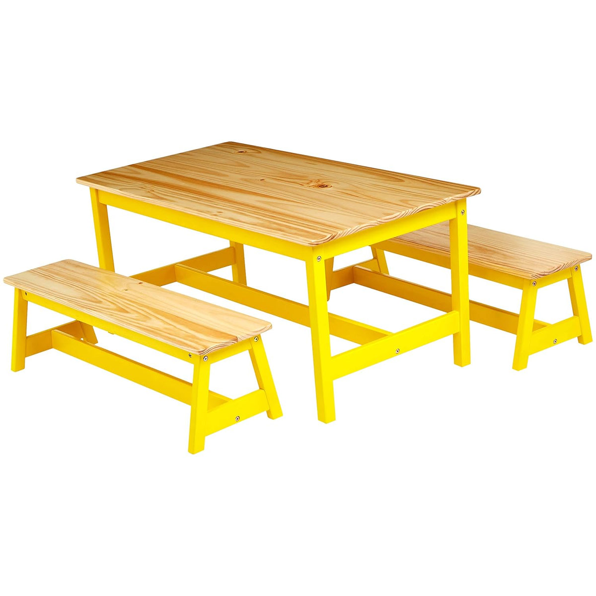Amazon Basics Indoor Kids Table and Bench Set, Natural, solid pine wood, 3 Count (Pack of 1), Wood