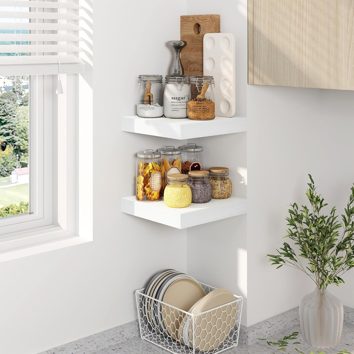 8 Inch Deep Floating Shelves White, Rustic Wood Floating Shelf for Home Decor, 8 x 8 Inch Square