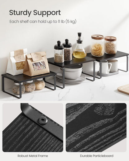 SONGMICS Cabinet Organizer Shelf, Set of 3 Kitchen Counter Shelves, Kitchen Storage, Spice Rack