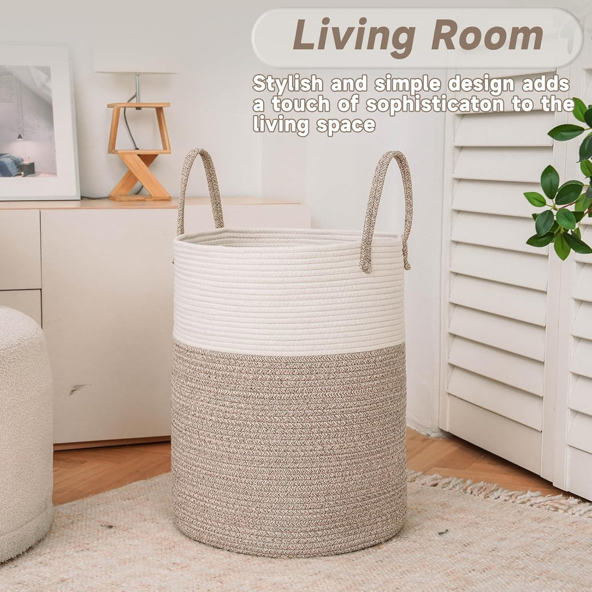 Large Woven Laundry Basket Hamper,60L Cotton Rope Storage Bin for Blankets,Toys and