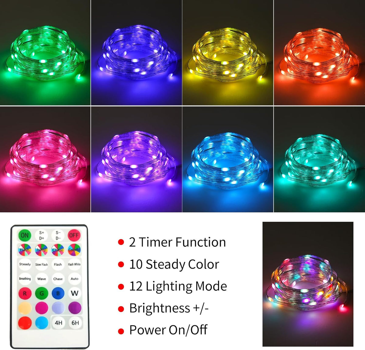 Fairy Lights Battery Operated Color Changing String Lights with Remote, 16.4FT 2 Pack Twinkle