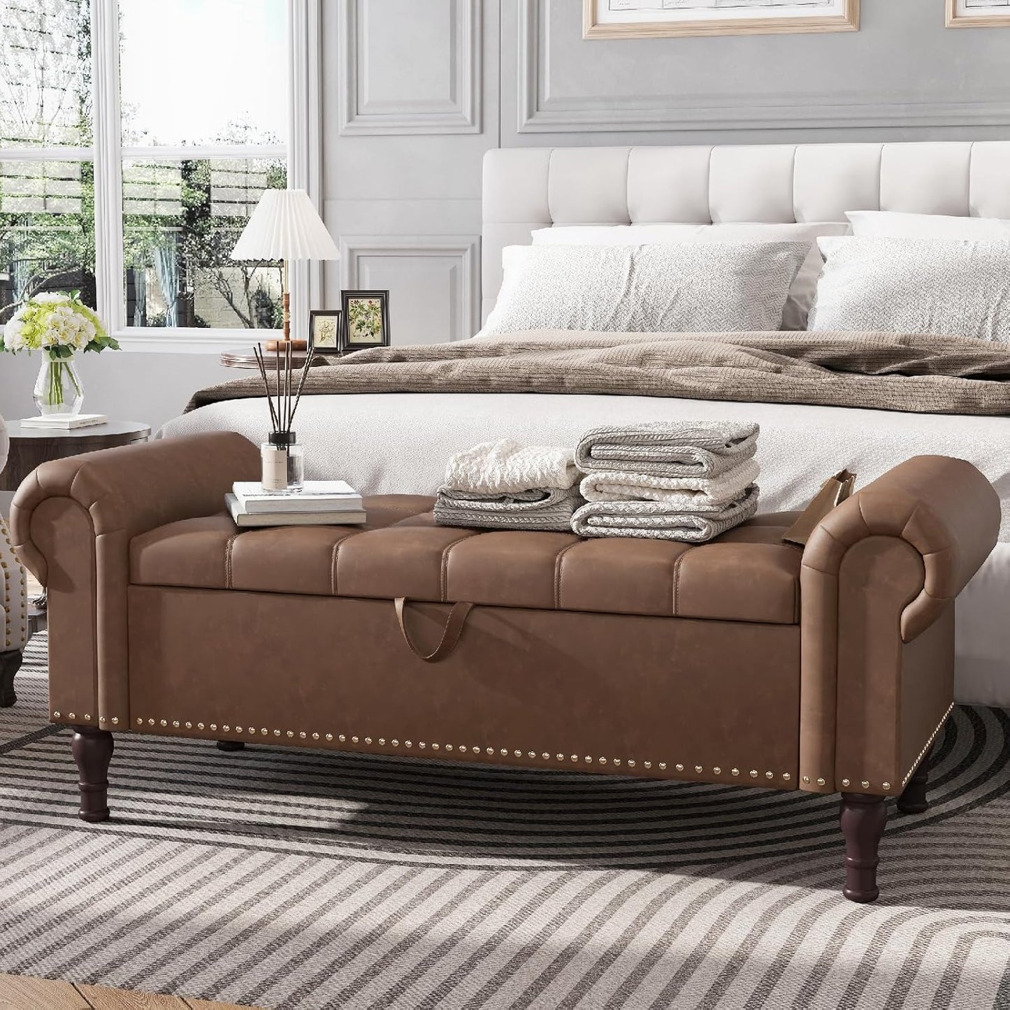 Apicizon 51”Ottoman with Storage, Queen Size End of Bed Storage Bench with Tufted Button
