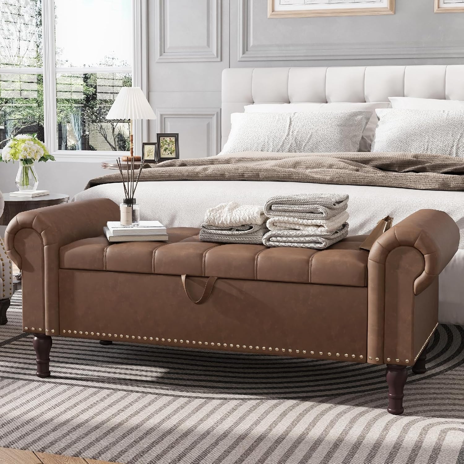 Apicizon 51”Ottoman with Storage, Queen Size End of Bed Storage Bench with Tufted Button