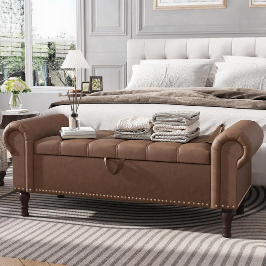 Apicizon 51”Ottoman with Storage, Queen Size End of Bed Storage Bench with Tufted Button