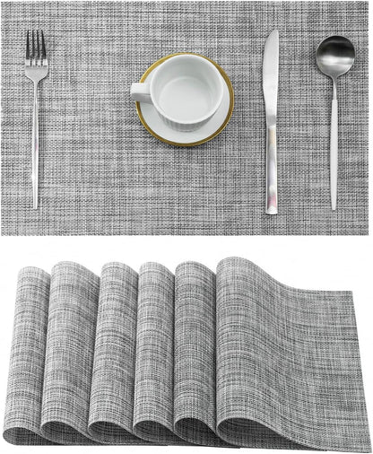 Leetaltree Linen Grey Placemats Set of 6 - Heat Resistant Non-Slip Place mats for Dining Table
