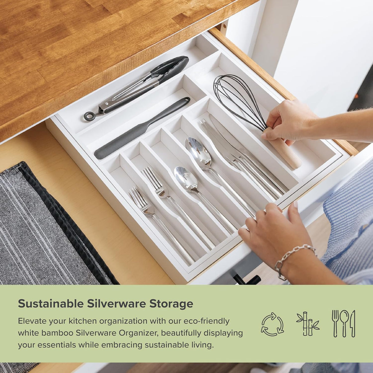 Premium Silverware, Flatware and Utensil Organizer for Kitchen Drawers, Food-Safe Contract Grade