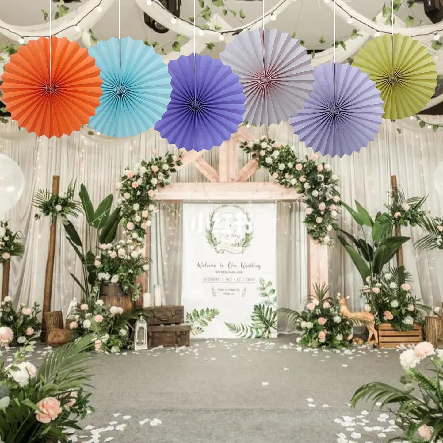 BARTHEW Yellow Hanging Paper Fans,Yellow Accessories Paper Decorations for Party,Color Party
