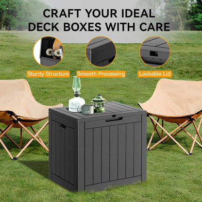 KAMABOKO Deck Box, 32 Gallon Resin Indoor and Outdoor Storage Boxes Waterproof for Garden Tools