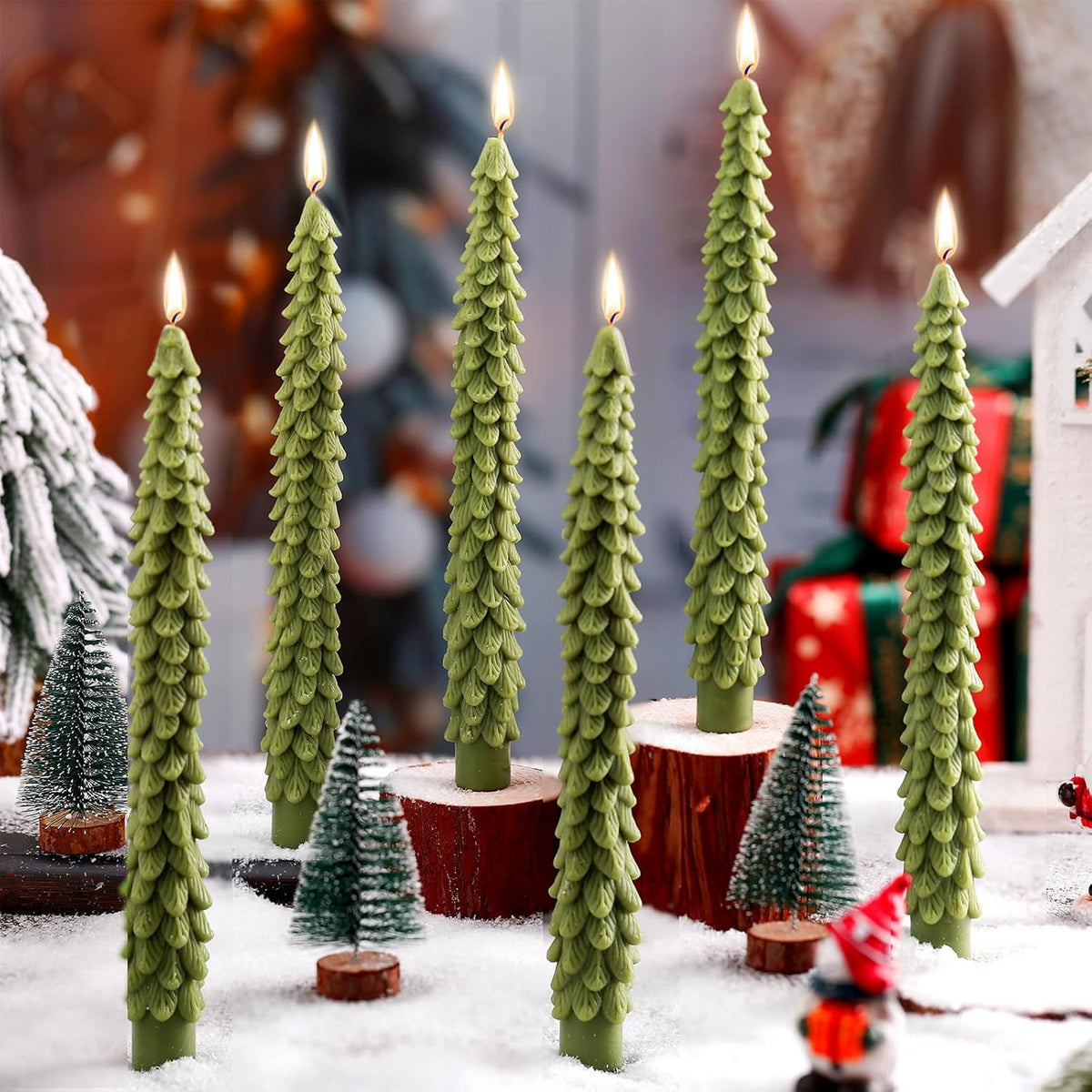 6 Pcs Christmas Tree Shaped Candles Xmas Wax Scented Candles Dark Green Decorative Christmas Tree
