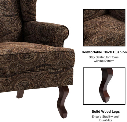 Accent Chair, High Back Upholstered Armchair with High Resilience Sponge & Wood Legs, Mid-Century