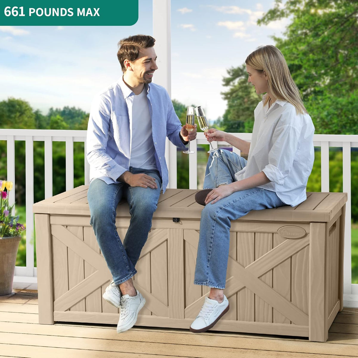 YITAHOME 120 Gallon Large Deck Box, Upgraded Resin Outdoor Storage Boxes w/Flexible Divider
