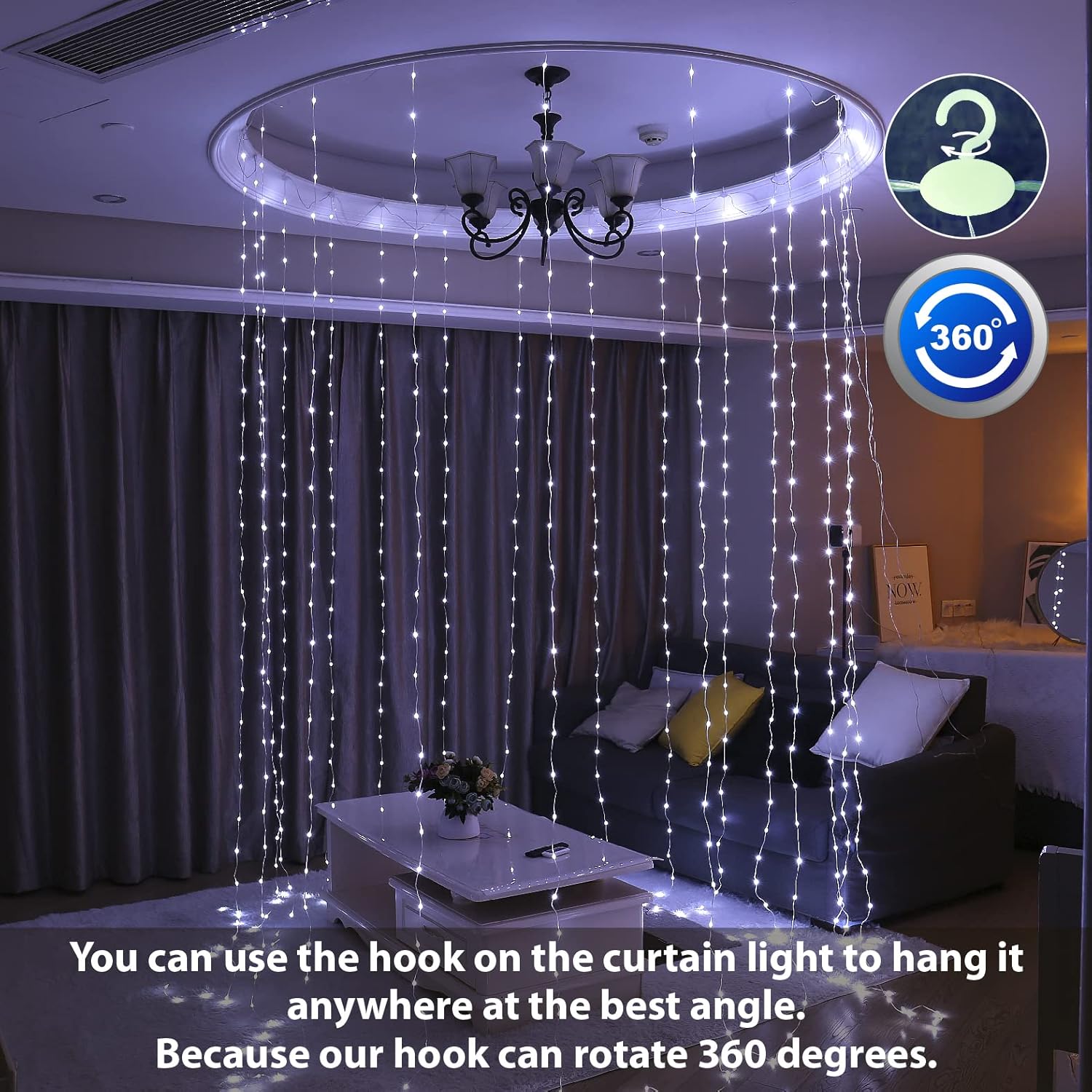 HXWEIYE 300LED White Fairy Curtain Lights for Bedroom, 3mx3m 8 Modes USB Plug in Window Christmas