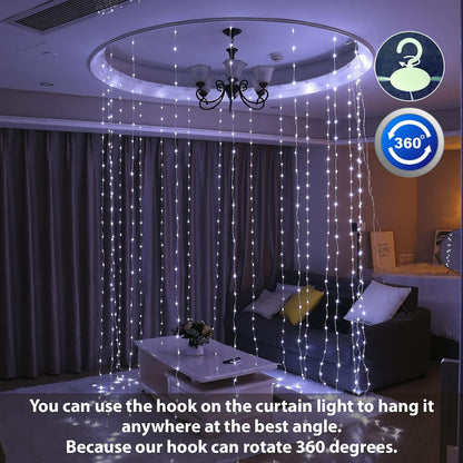 HXWEIYE 300LED White Fairy Curtain Lights for Bedroom, 3mx3m 8 Modes USB Plug in Window Christmas