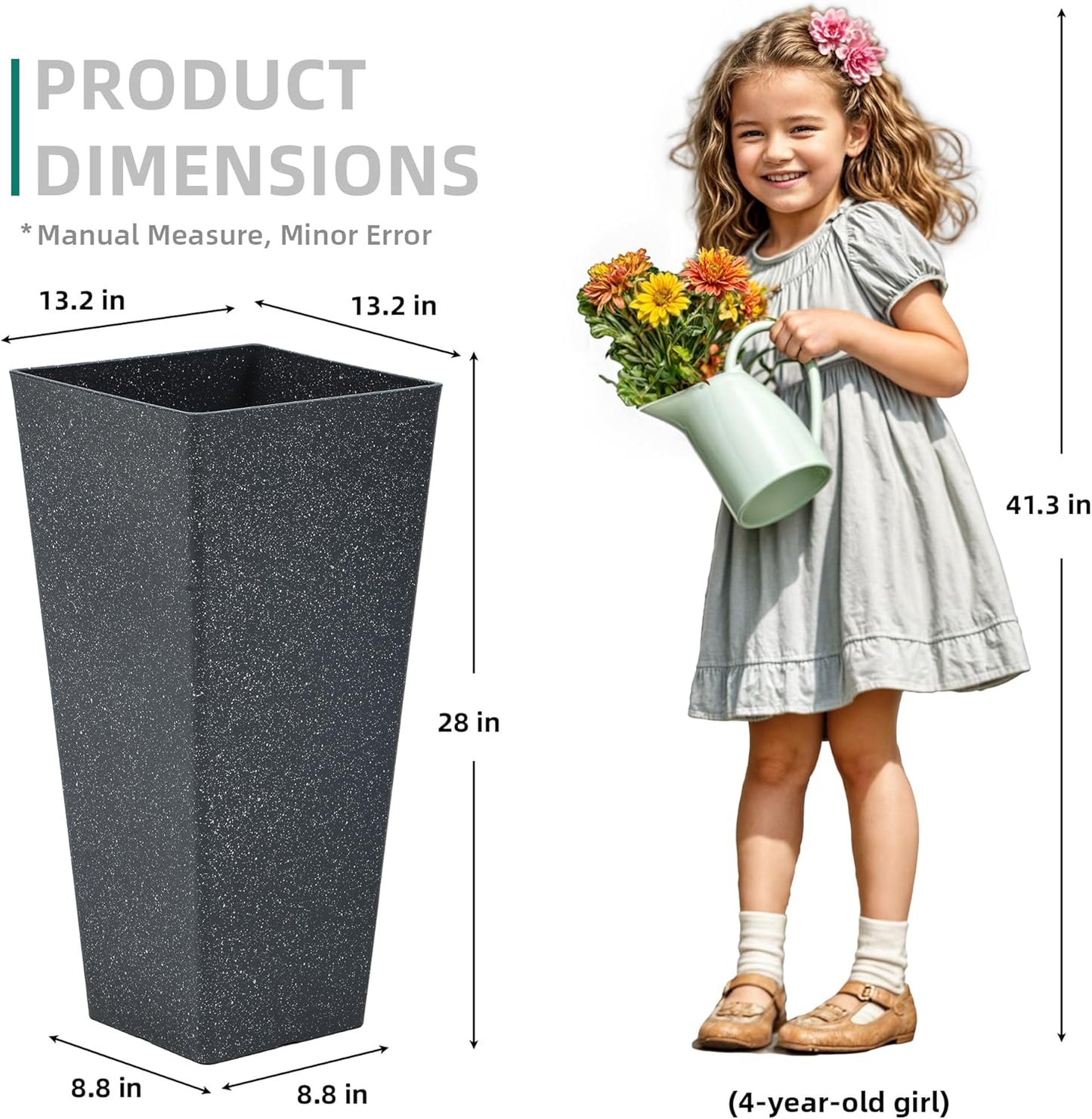 28" Large Tall Square Planters for Outdoor Plants, Set of 2 V-Shaped Planter Box with Black