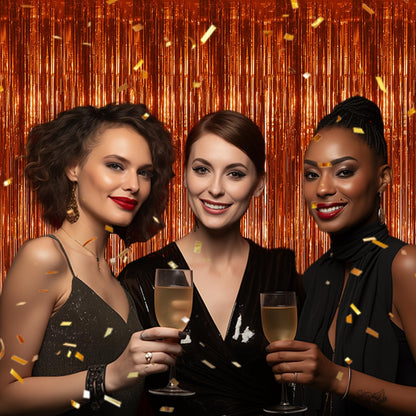 3 Pack Foil Fringe Backdrop - Bronze Shiny Tinsel Curtains for Party Decoration/Photo Booth Props
