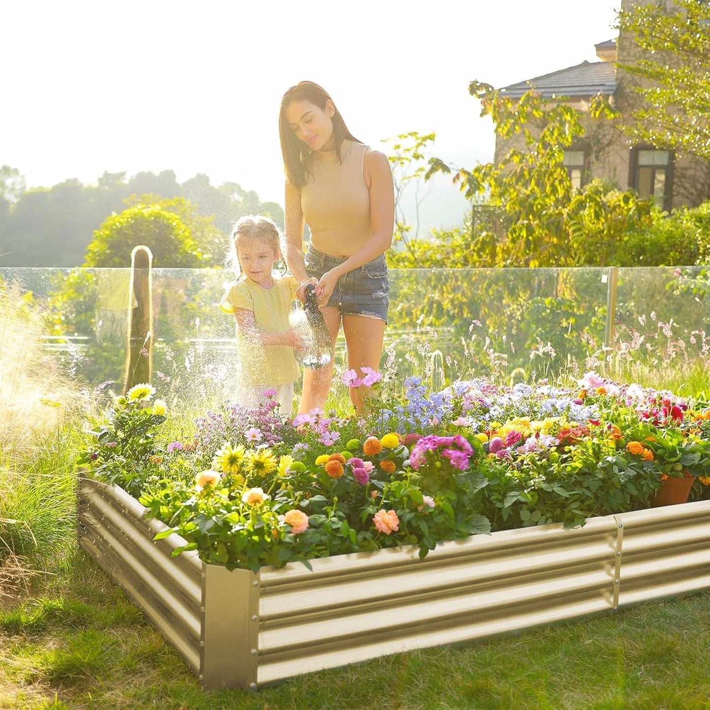 Land Guard 2 Pack 8×4×1ft Galvanized Metal Raised Garden Bed, Metal Planter Kit Box Outdoor for