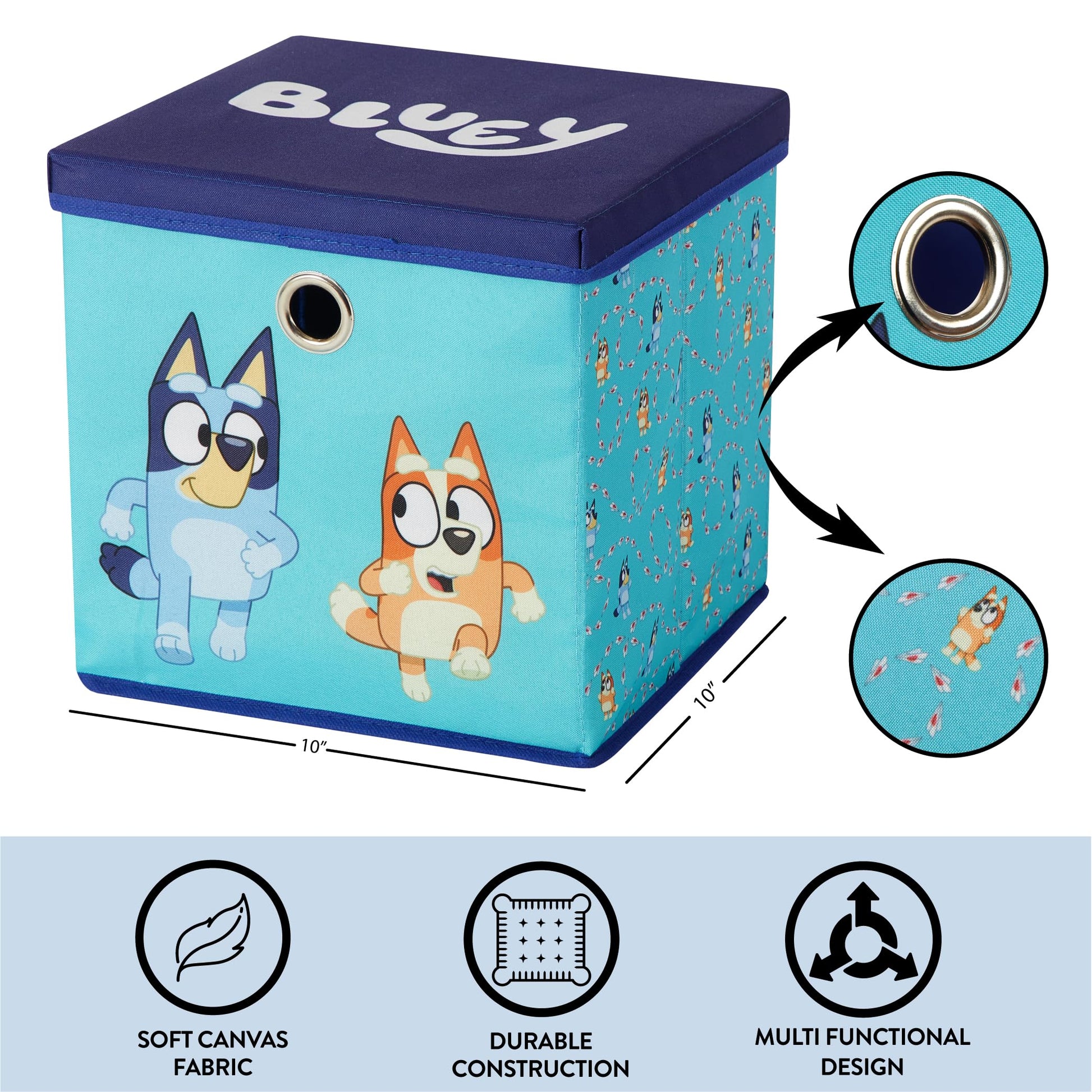 Idea Nuova Bluey Collapsible Fabric Storage Cube,10” Organizer Bin with Lid for Bedroom, Playroom