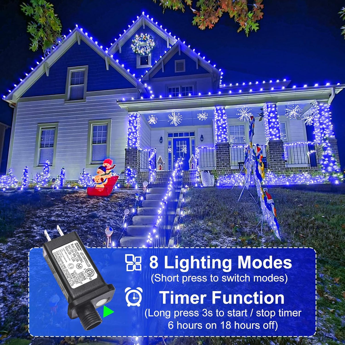 Christmas Lights Outdoor, 66FT 200 LED Christmas String Lights with 8 Modes Waterproof, Connectable