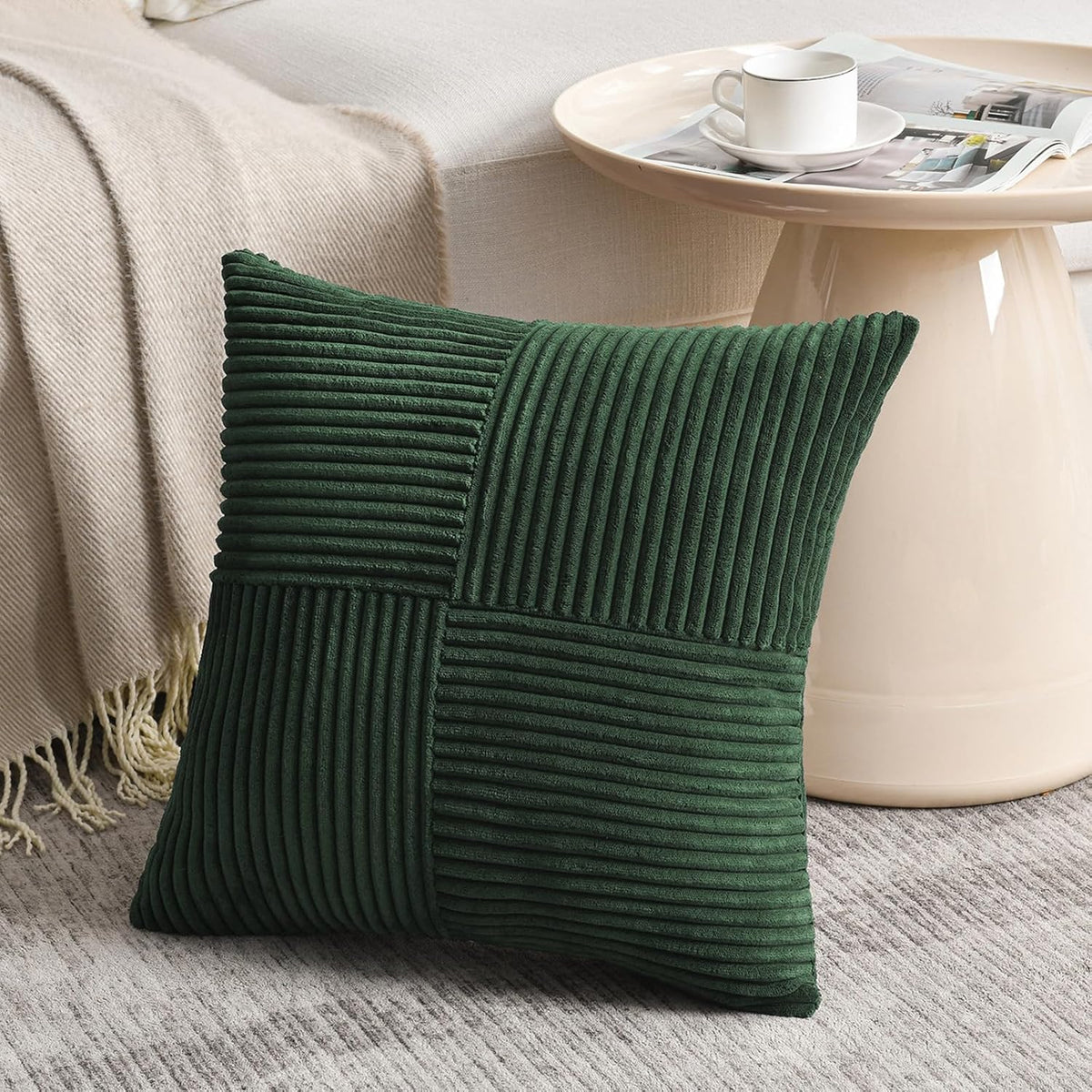Fancy Homi Set of 2 Dark Green Samll Decorative Throw Pillow Covers 14x14 Inch for Living Room