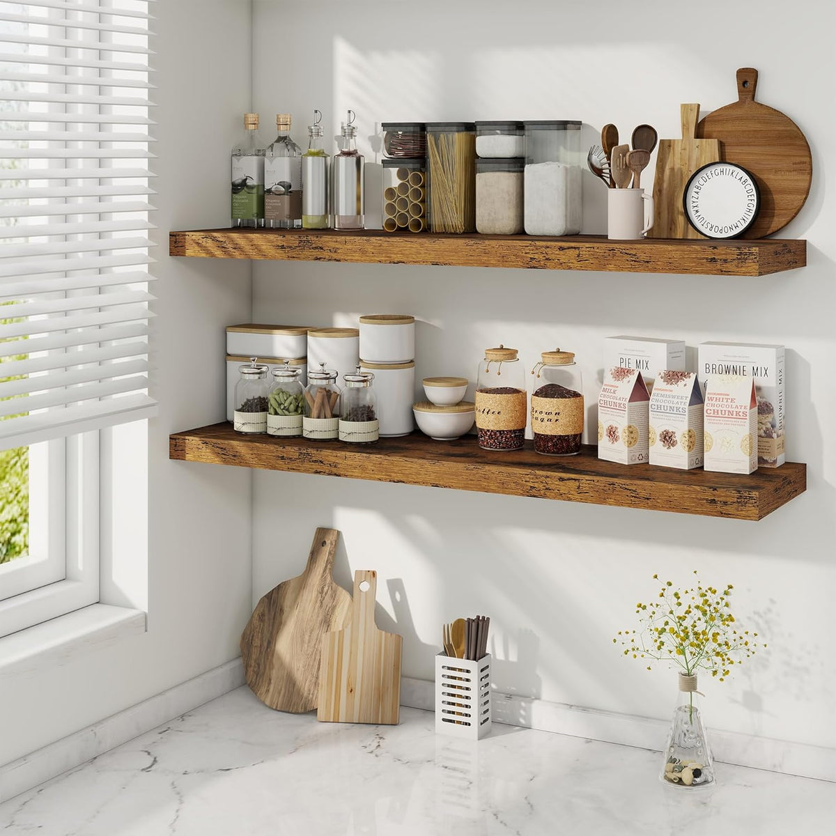 Fun Memories 40" Rustic Wood Floating Shelves with Invisible Brackets for Storage & Decor, Deep
