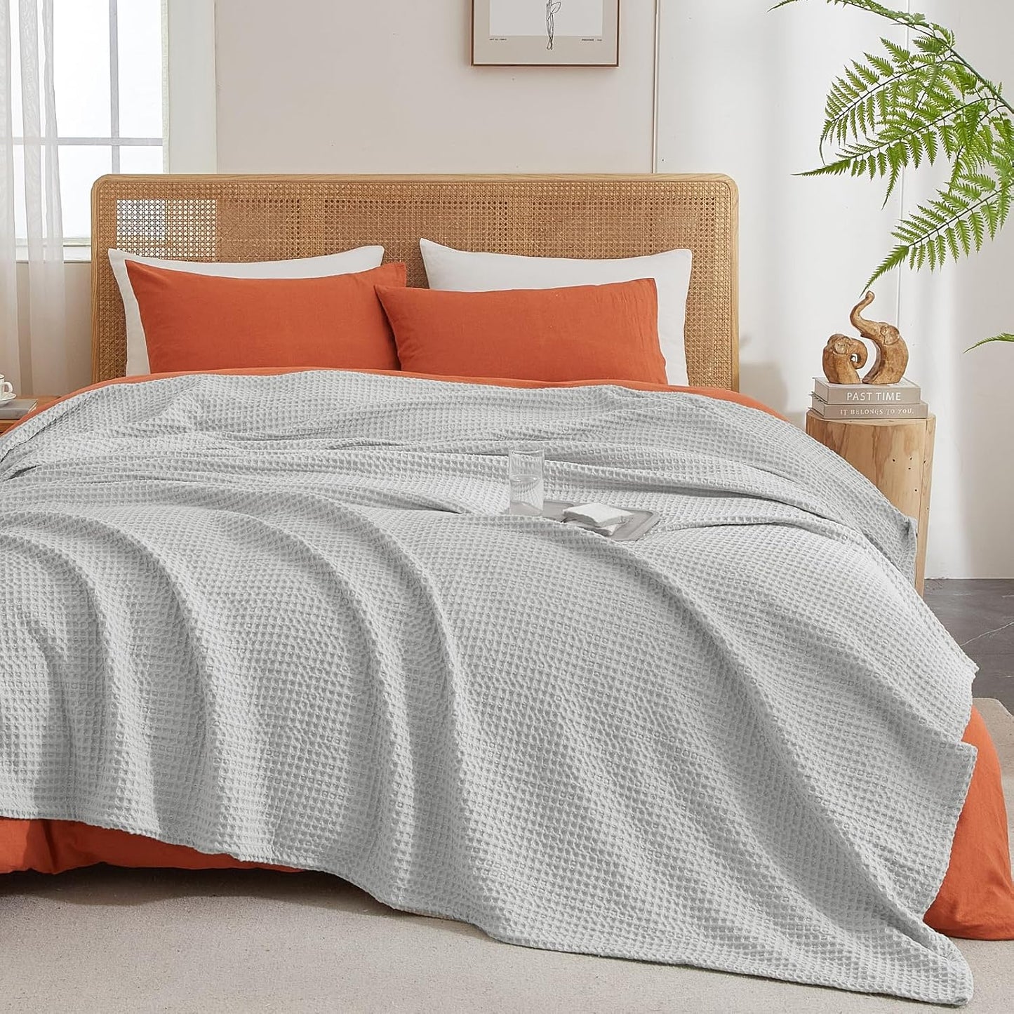 PHF Ultra Soft Waffle Weave Blanket Twin Size 66"x 90"- Washed Lightweight Breathable Cozy Woven