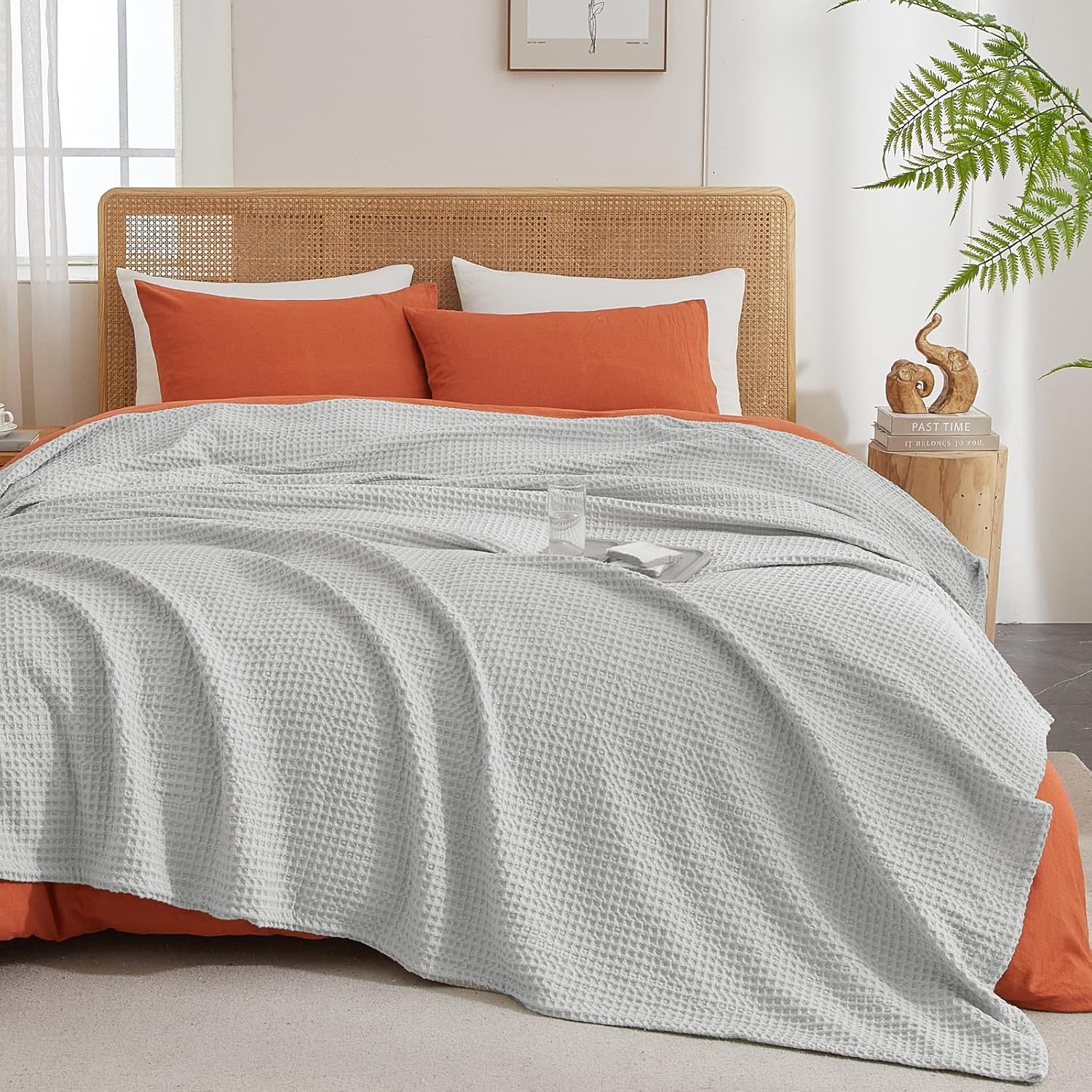 PHF Ultra Soft Waffle Weave Throw Blanket 50"x 60"- Washed Lightweight Breathable Cozy Woven