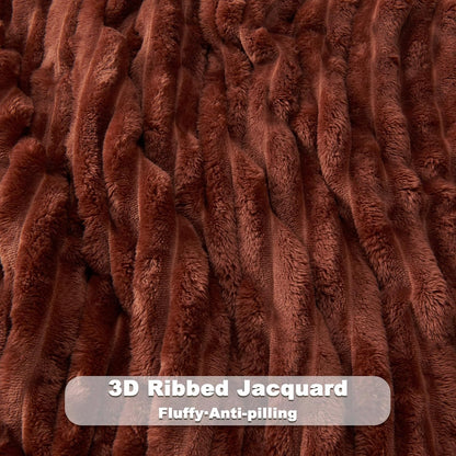 NEWCOSPLAY Super Soft King Blanket Coffee Premium Silky Flannel Fleece 3D Ribbed Jacquard