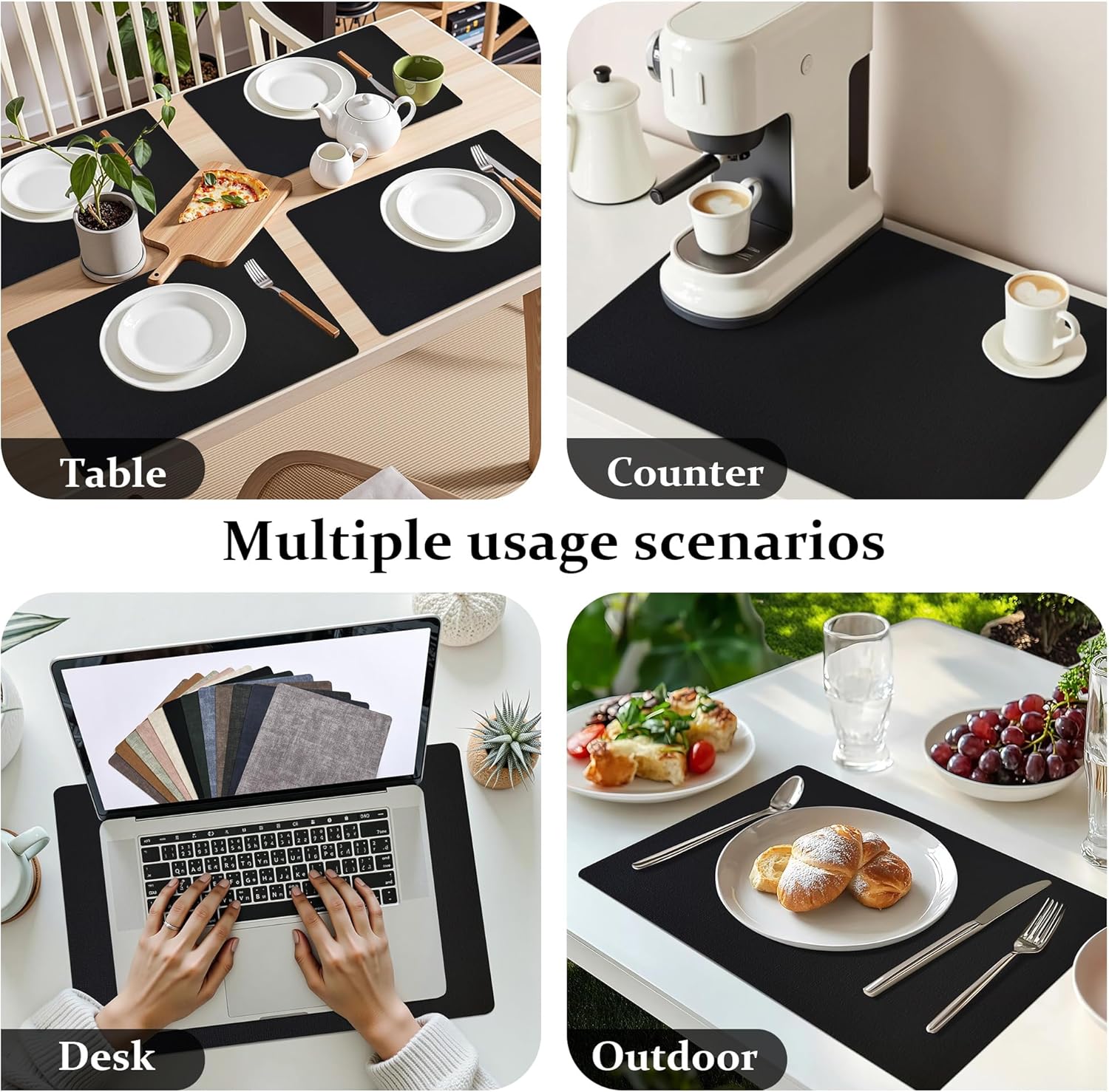 FROMHEART Faux Leather Placemats Set of 12–Waterproof,Heat/Oil Stain-Resistant PU Table