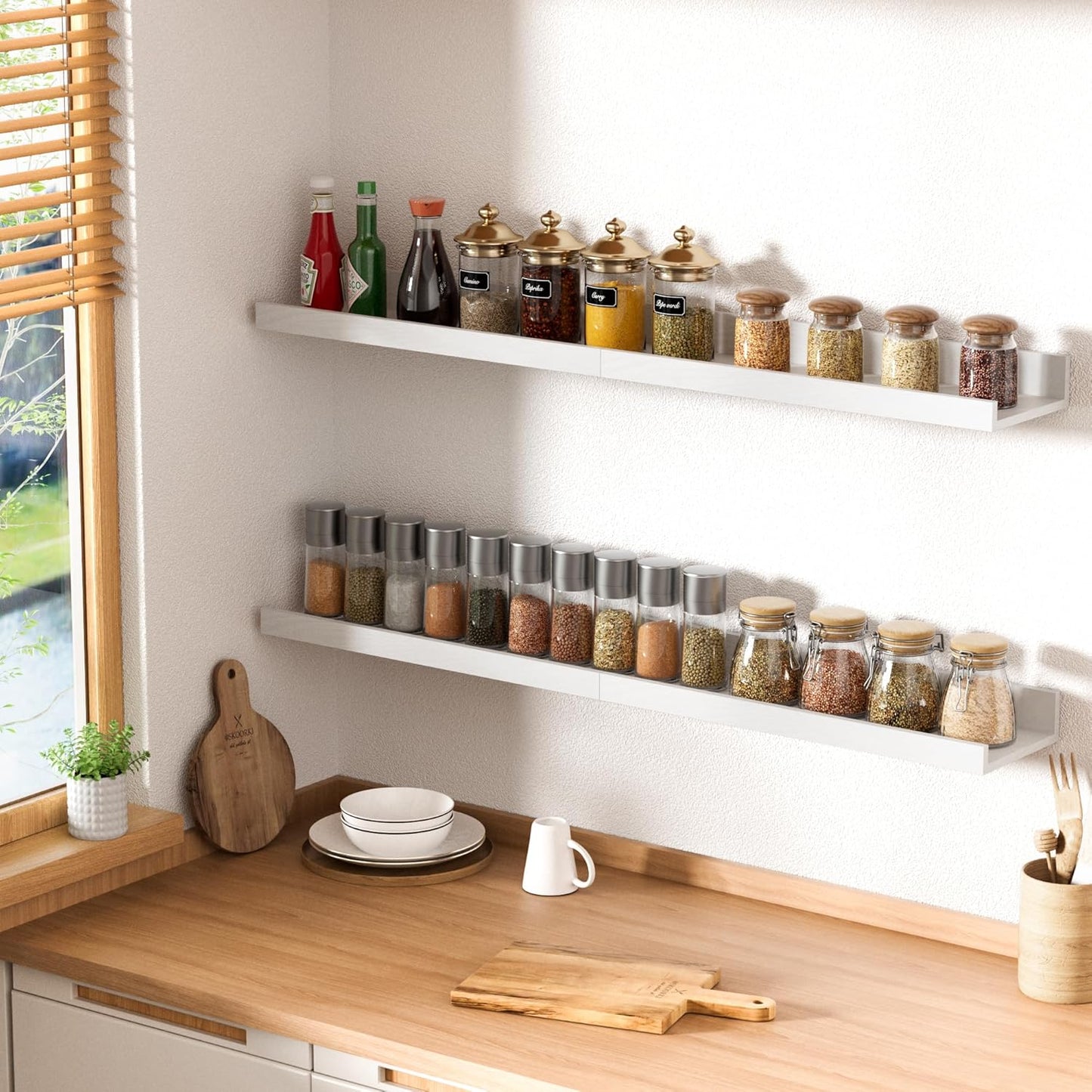 upsimples Floating Shelves for Wall, Wall Shelves for Decor Storage Set of 6, Wall Mounted Wood