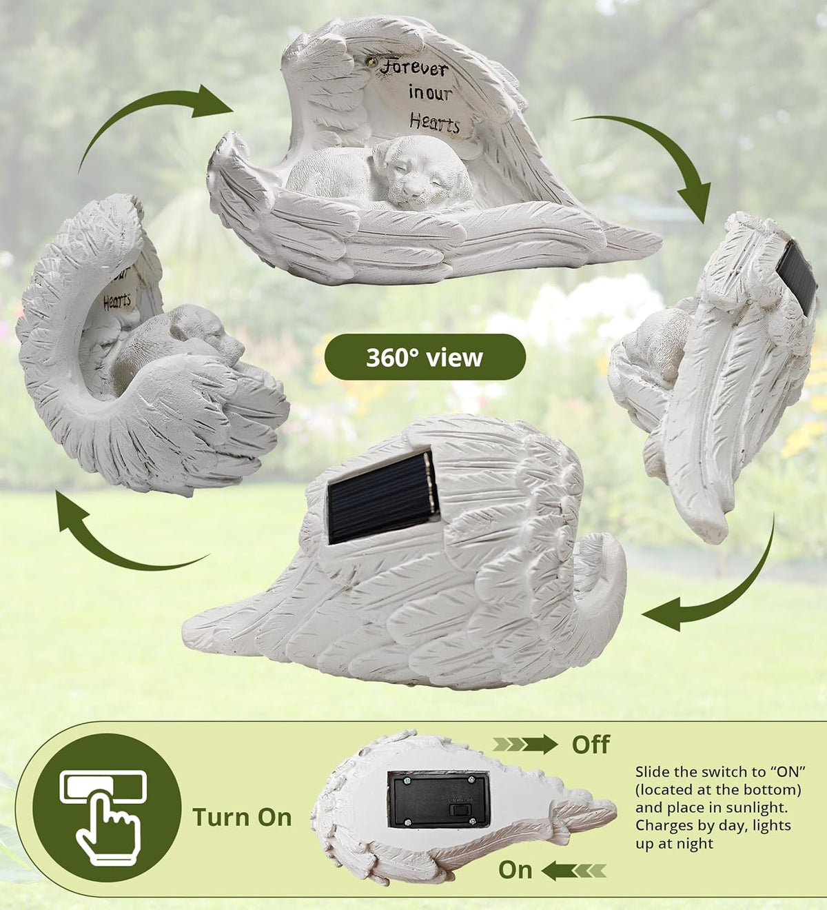 Pet Dog Solar Garden Memorial Statue – Outdoor Resin Angel Puppy with Solar Light, Guardian Angel