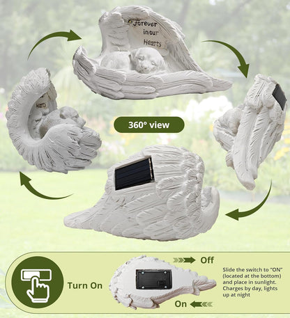 Pet Dog Solar Garden Memorial Statue – Outdoor Resin Angel Puppy with Solar Light, Guardian Angel
