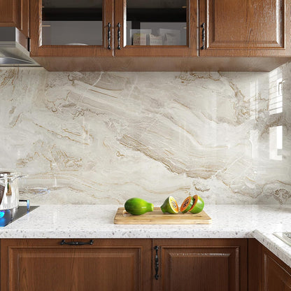VEELIKE Wide 32''x354'' Beige Gold Marble Contact Paper for Countertops Peel and Stick Waterproof