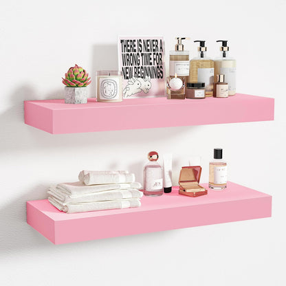 BAMEOS Pink Floating Shelves for Wall, 16" x 6" Wall Shelves for Room, Floating Book Shelves