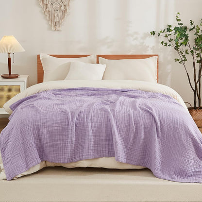 EMME Cotton Twin Blanket for Couch Soft Airy Muslin Bed Blankets Lightweight Breathable All Season
