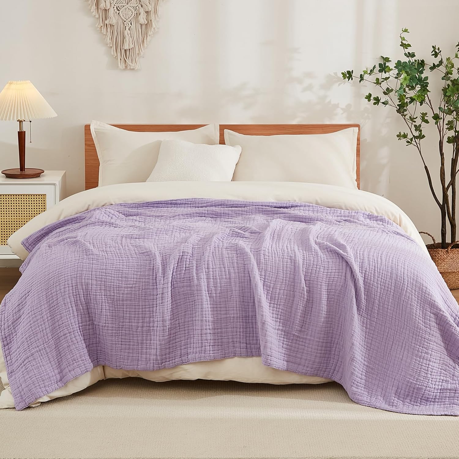EMME Cotton Blanket Queen Size for Bed Soft Large Muslin Bed Blankets 80"x90" Lightweight