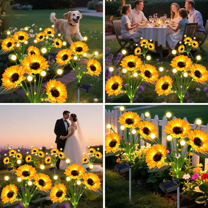 Solar Sunflower Lights Outdoor Waterproof - 6 Pack Solar Powered Sunflowers with Firefly Solar