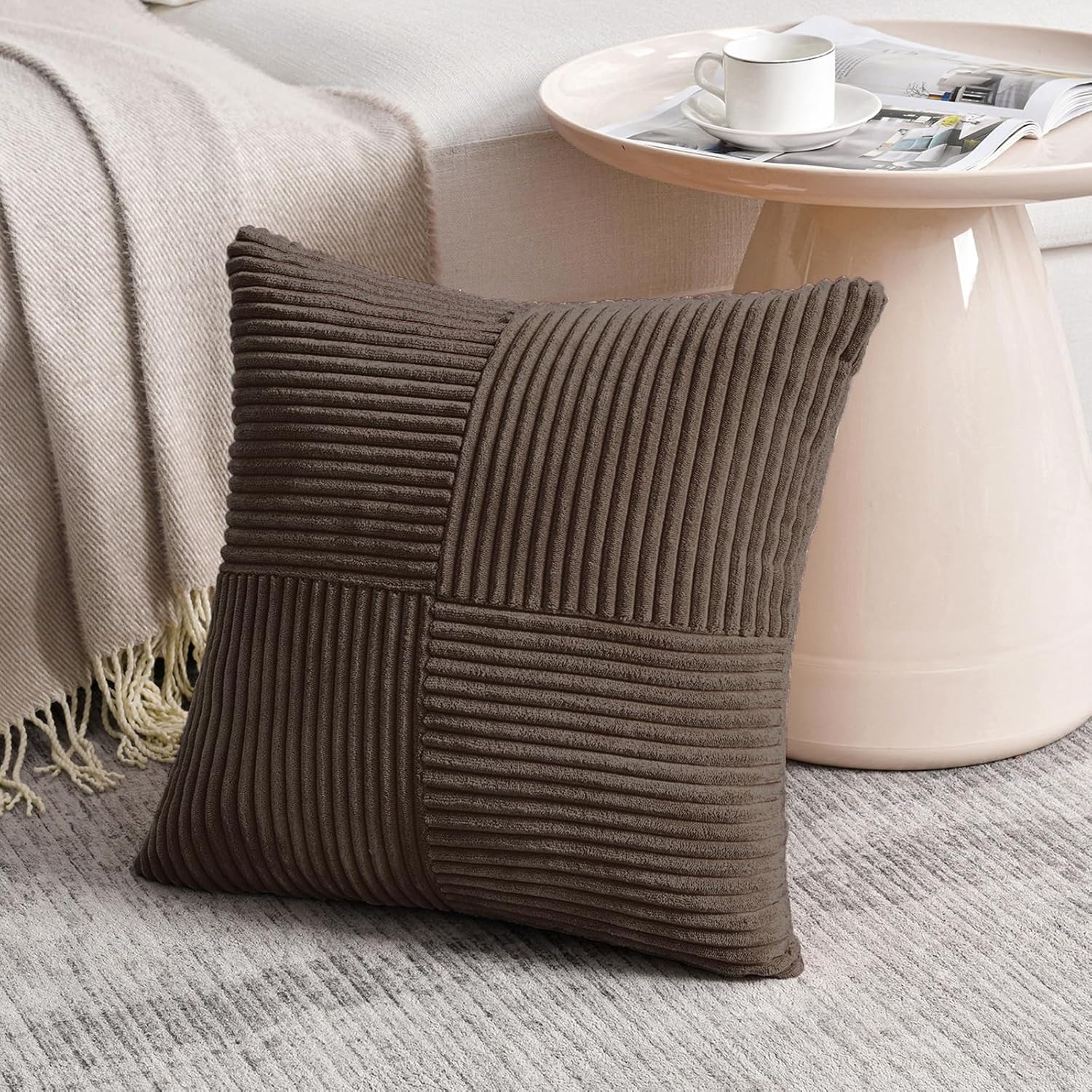 Fancy Homi 2 Packs Dark Brown Decorative Throw Pillow Covers 20x20 Inch for Living Room Couch Bed