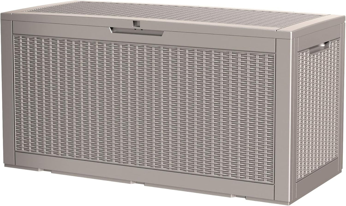 100 Gallon Storage Box, Waterproof Resin Deck Box with Hydraulic Piston Design, Lockable Storage
