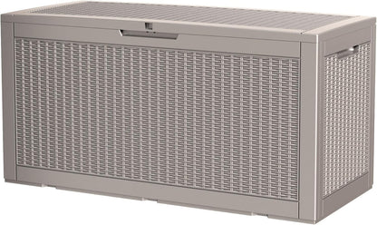100 Gallon Storage Box, Waterproof Resin Deck Box with Hydraulic Piston Design, Lockable Storage