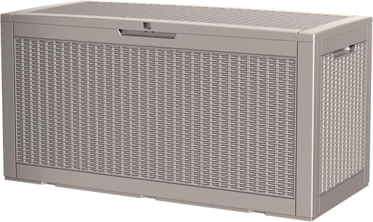 100 Gallon Storage Box, Waterproof Resin Deck Box with Hydraulic Piston Design, Lockable Storage