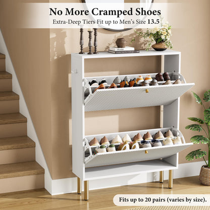 Nicetree Shoe Storage Cabinet for Entryway - 2 Flip Drawers Shoe Cabinet with Tiered Fluted Design