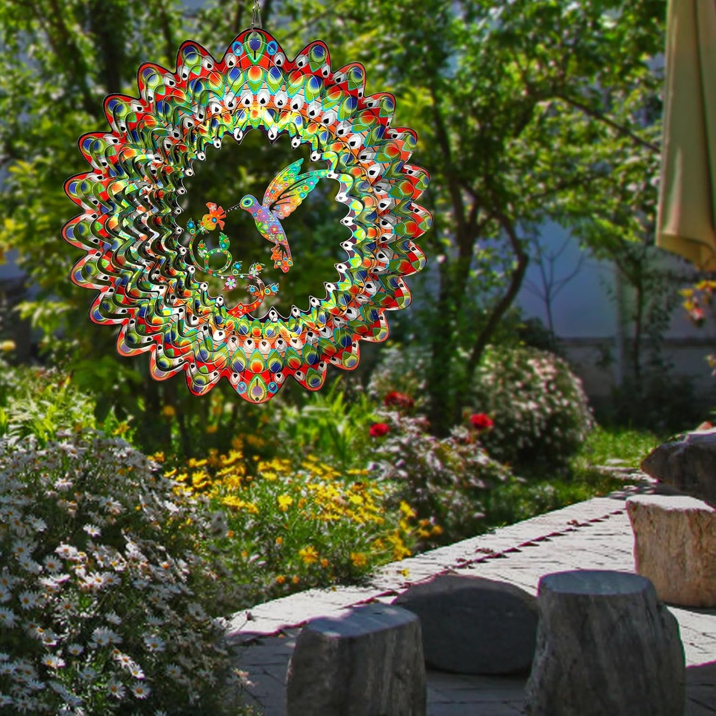 Hummingbird Wind Spinner for Yard and Garden,12in 3D Wind Spinner Hummingbird Gift for