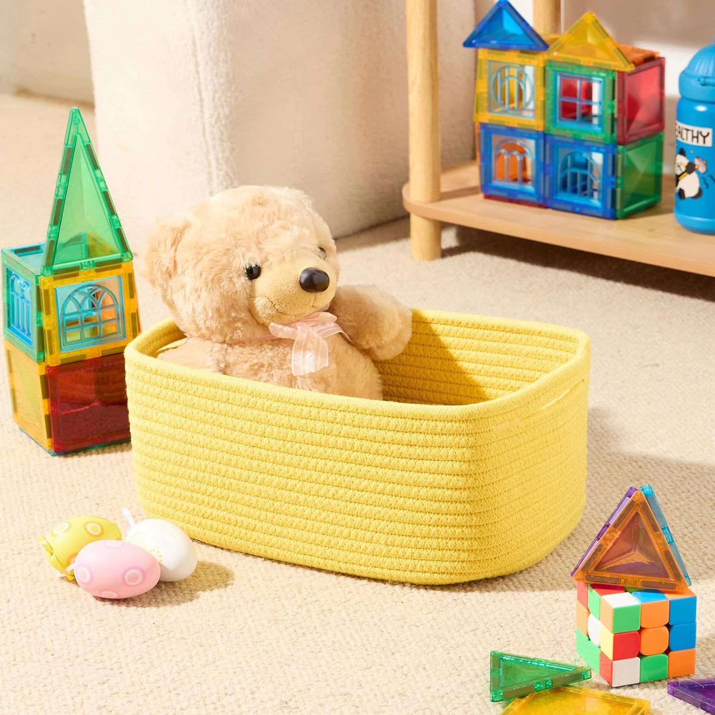 Small Storage Baskets for Organizing | Closet Organizer Bins | Shelf Toy Basket | Woven Rope