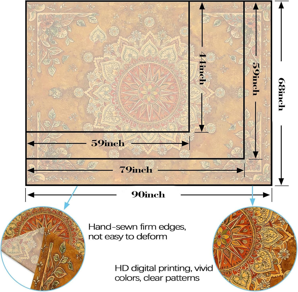 Lunerfex Floral Mandala Tapestry Boho Tapestry for Bedroom Brown Tapestries Wall Hanging Living