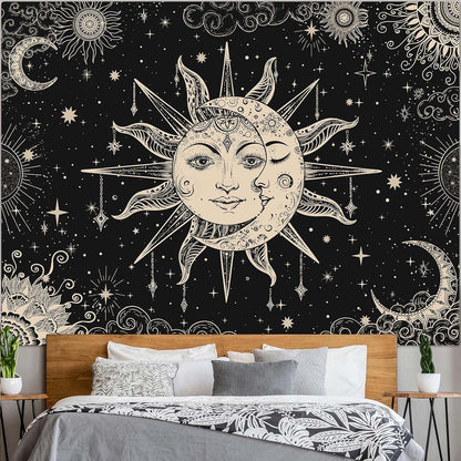 Lunerfex Sun and Moon Tapestry Mandala Wall Tapestry, Vintage Tapestries for Bedroom Ceiling