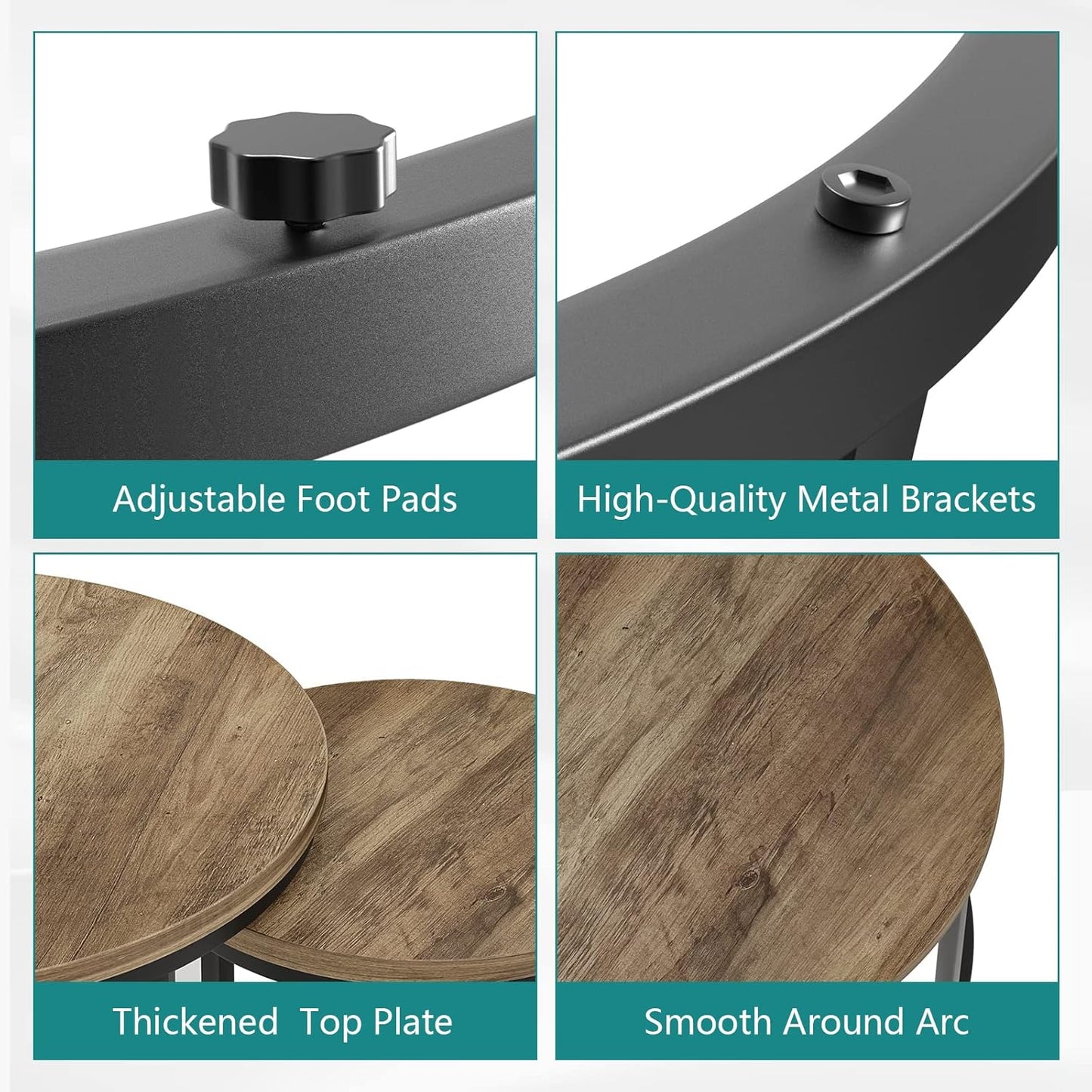 Smuxee Nesting Coffee Table Set of 2, 23.6" Round Coffee Table Wood Grain Top with Adjustable